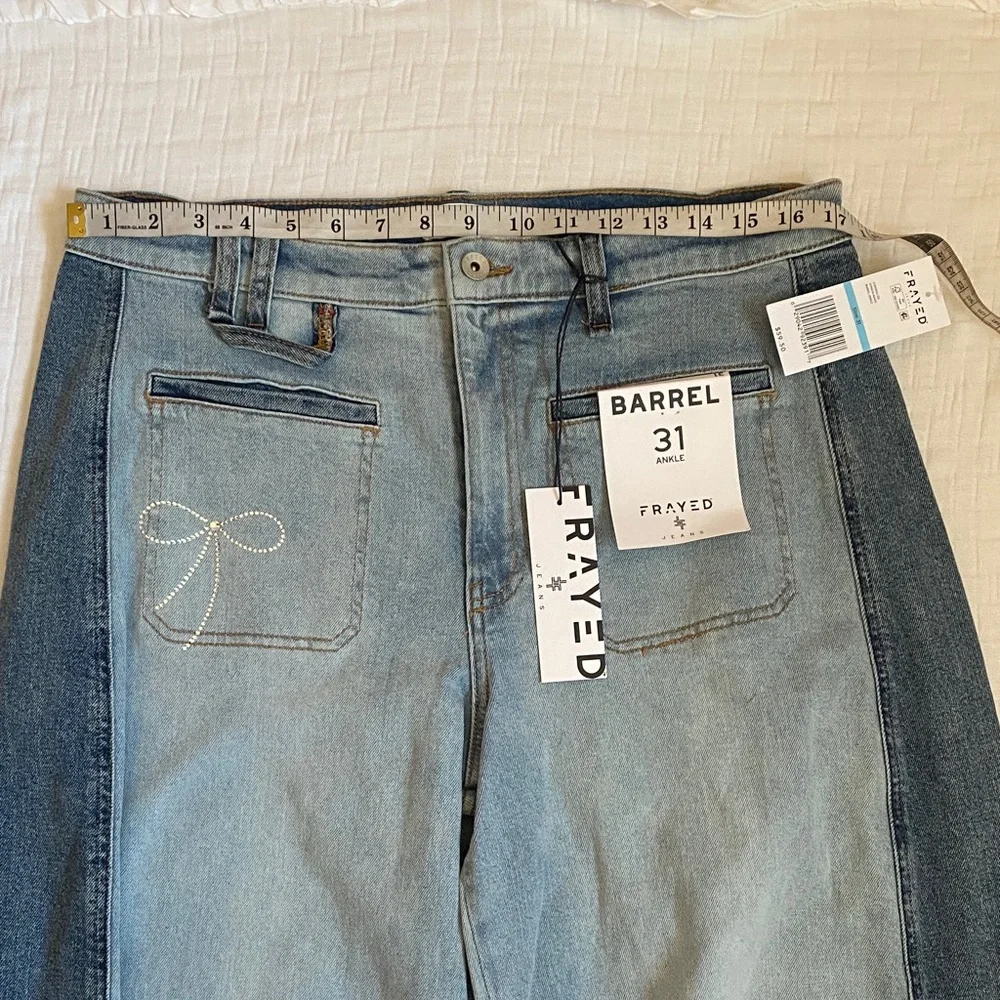 FRAYED Two-Tone Light Blue and Dark Blue Relaxed Barrel  Jeans 99% Cotton